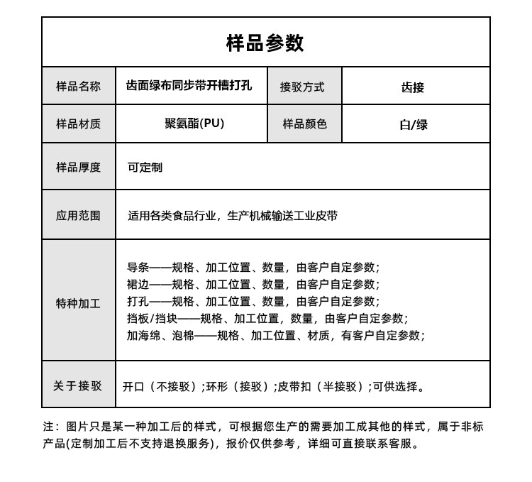 PU同步带加开槽打孔绿布