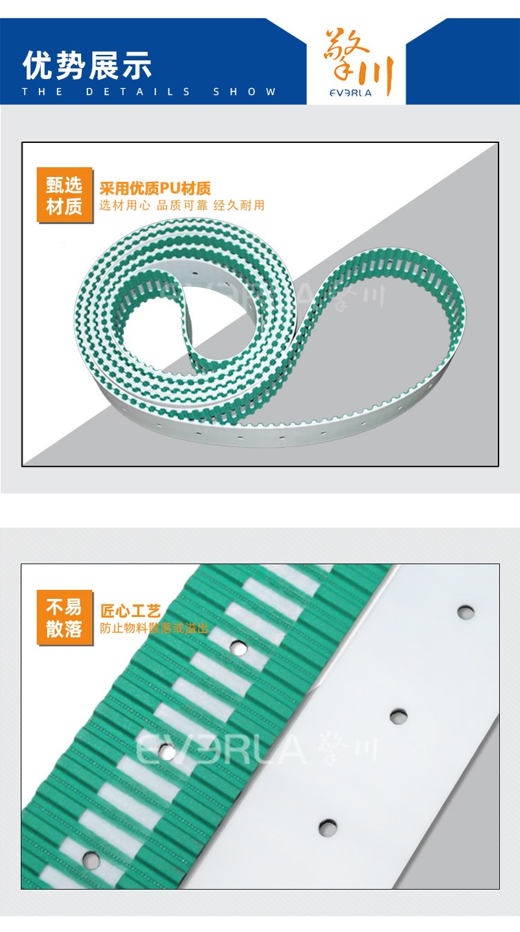 PU同步带加开槽打孔绿布