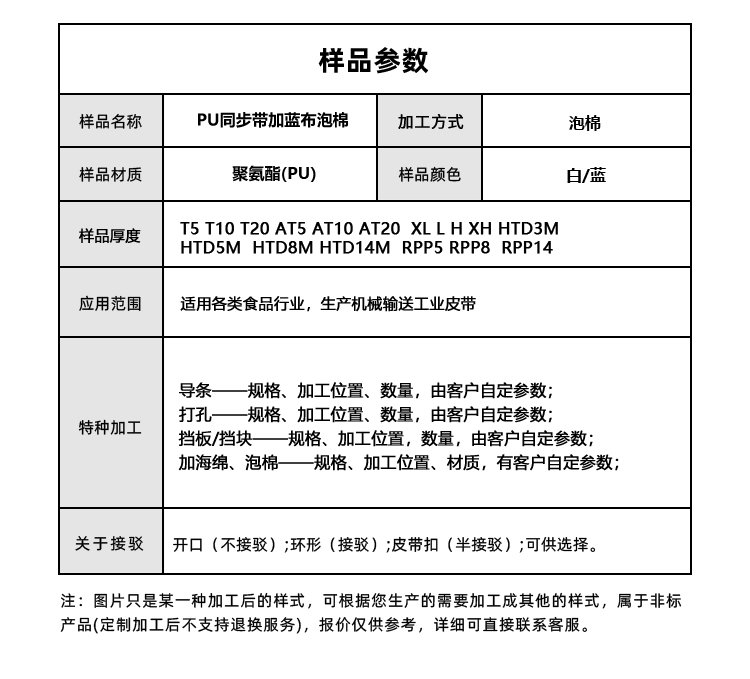 PU同步带加蓝布泡棉